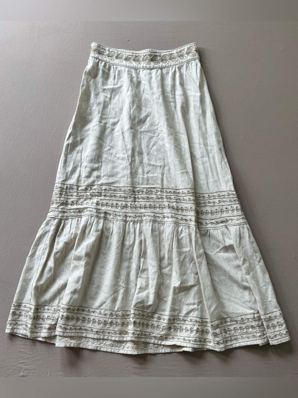 Sole Selena Boho Embroidered Linen Tiered Maxi Skirt